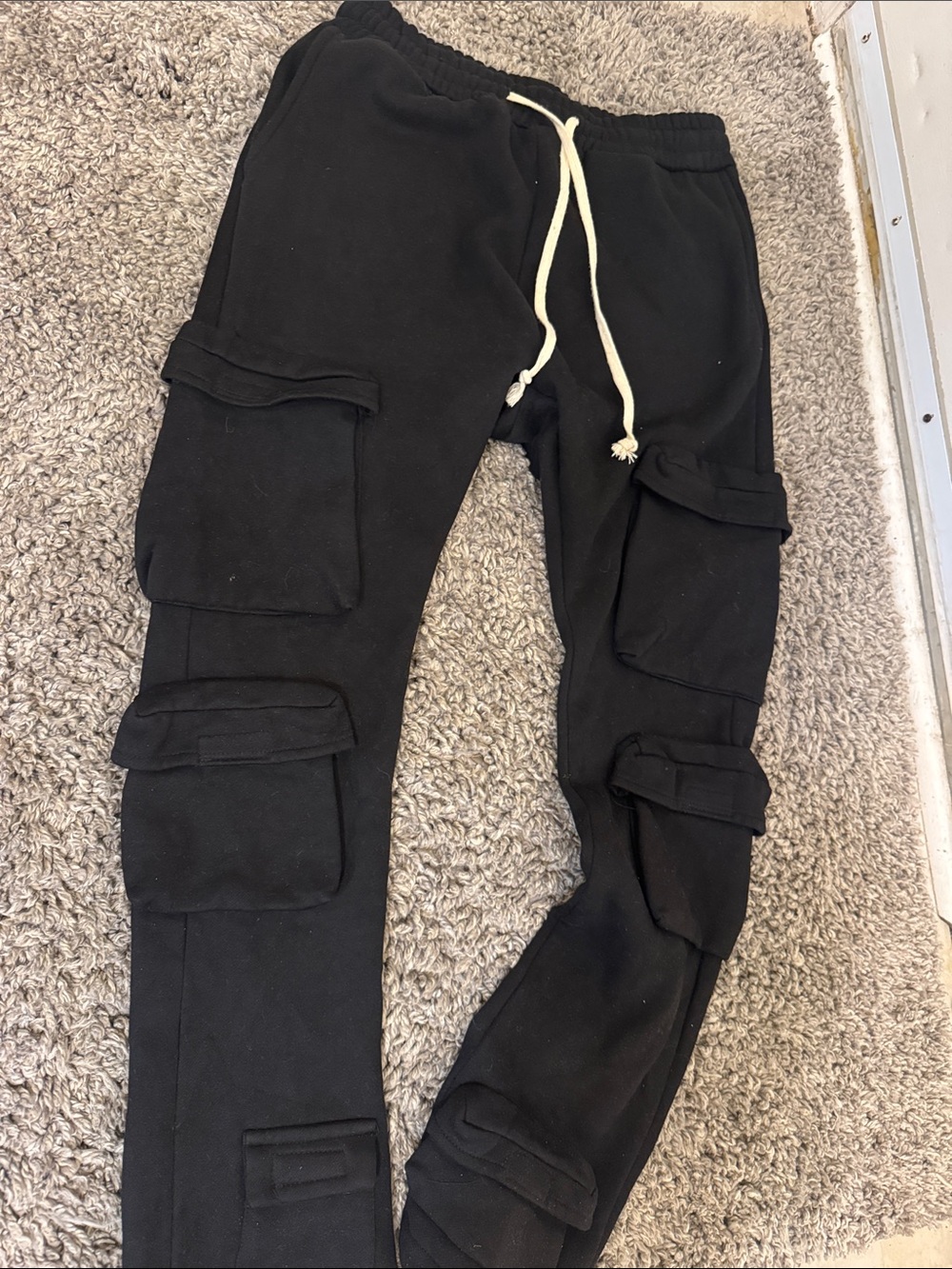 Men's Black Cargo Jogger Pants sweatpants - Casual Utility Style skinny